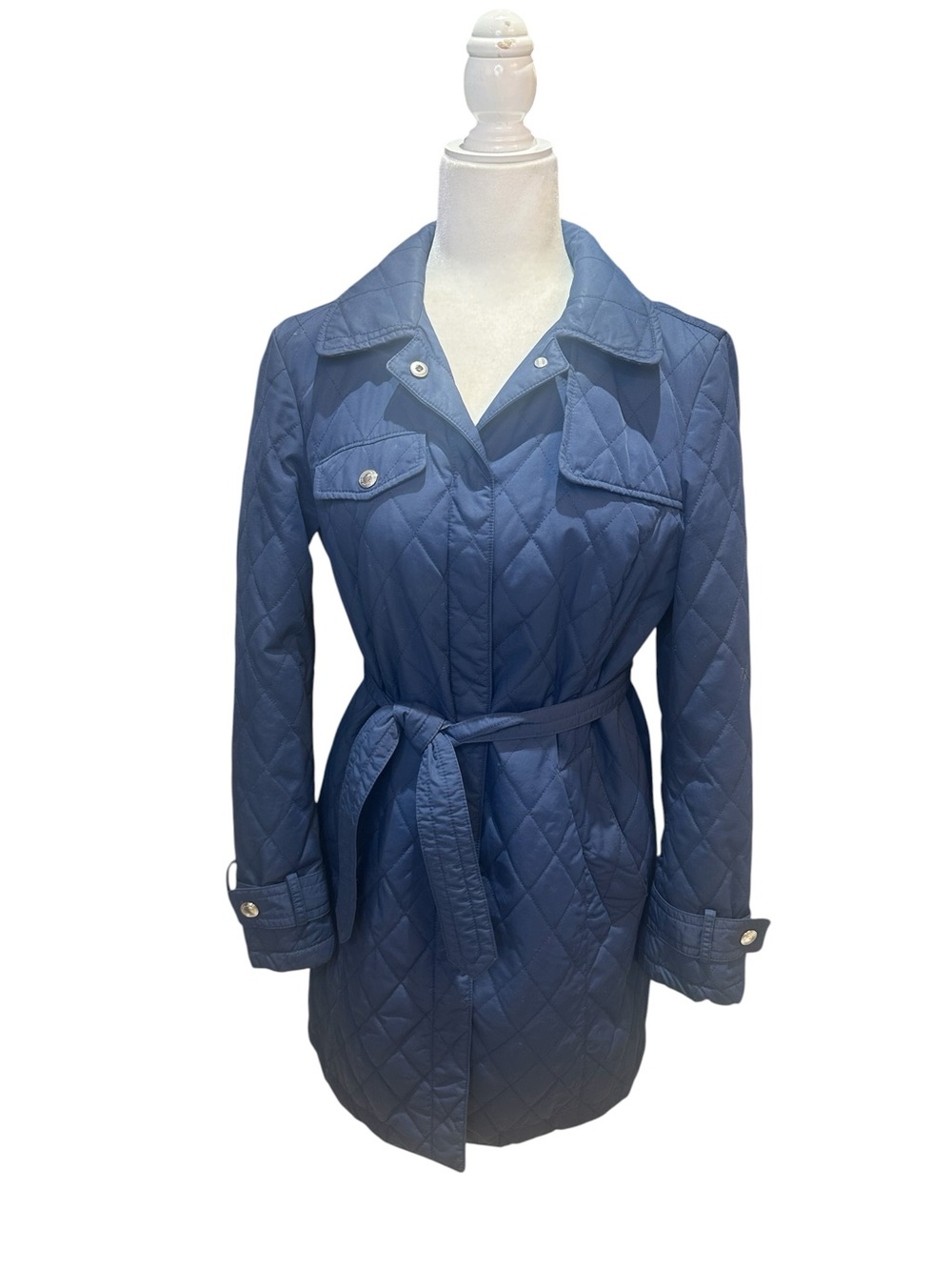 Coach Quilted Belted Utility Coat - Navy Blue size Small / Petite